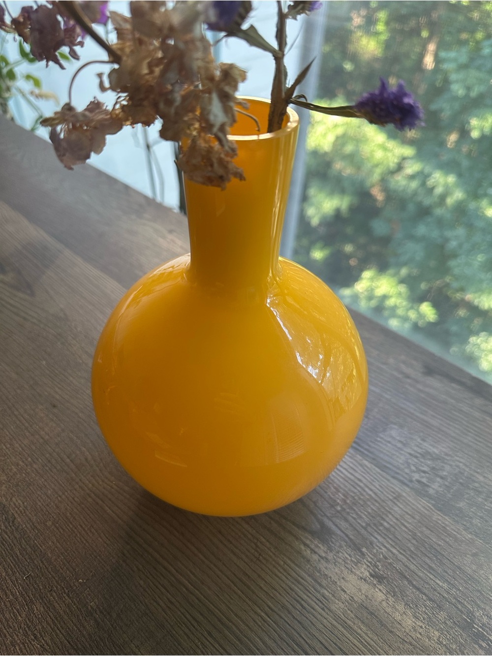 Crate&Barrel Bright Yellow Bulb Glass Vase
